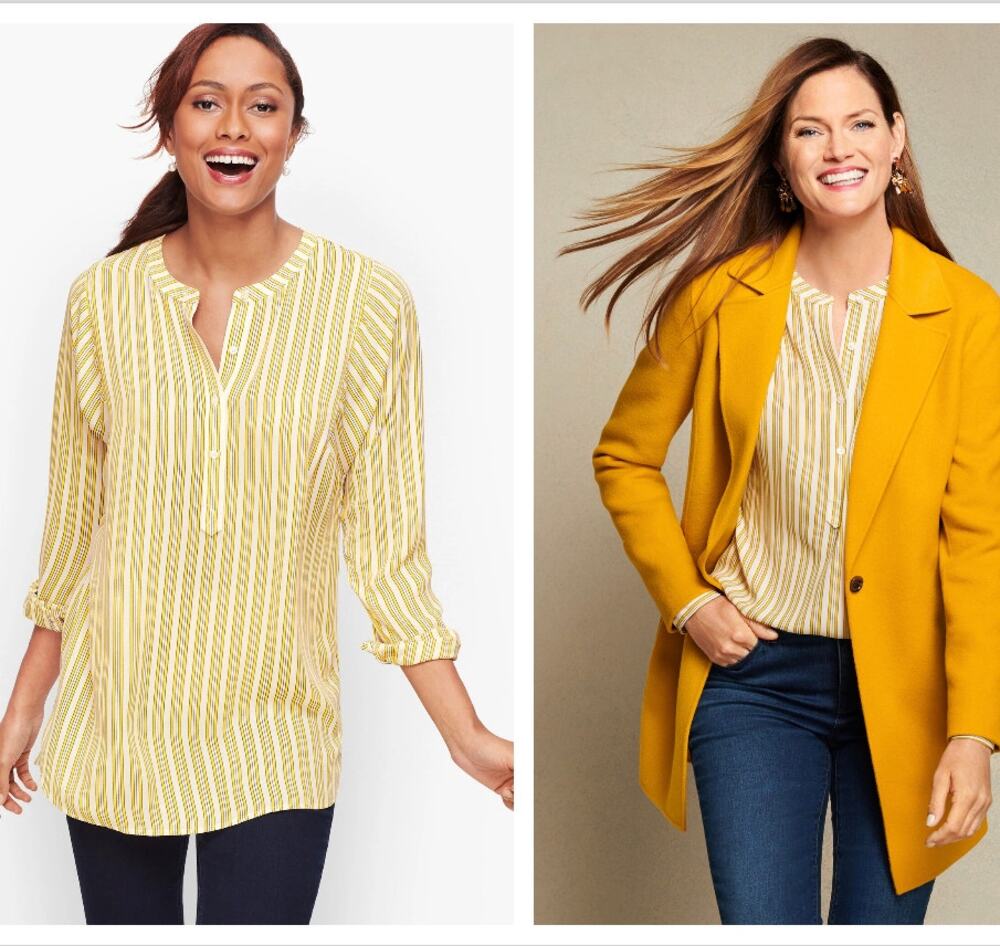 Talbots Yellow Simple Stripe Soft Shirt Popover Tunic Top Blouse S